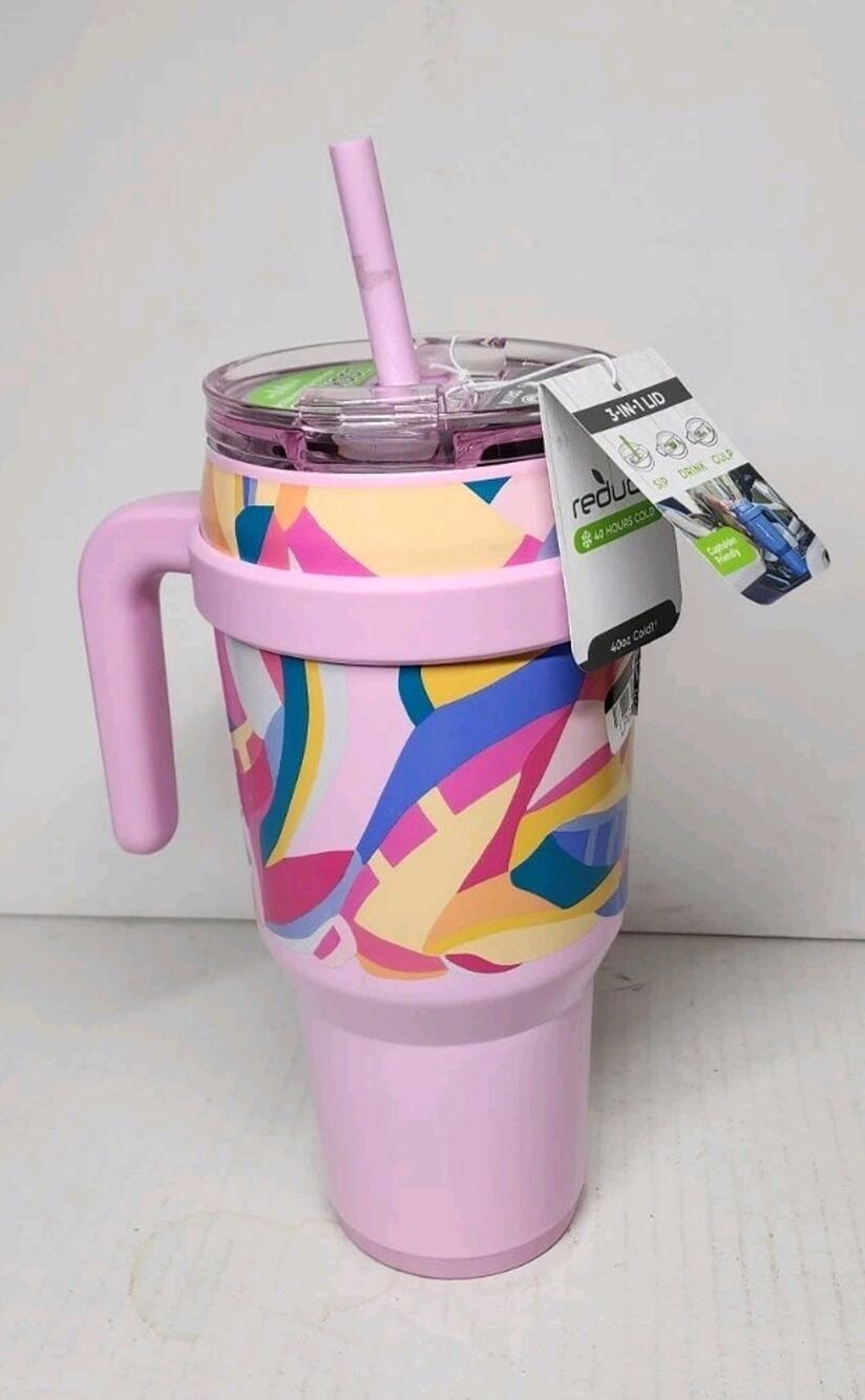 40oz Hot Cold 1 Vacuum Insulated Tumbler Mug w Handle Stainless Pink Coffee